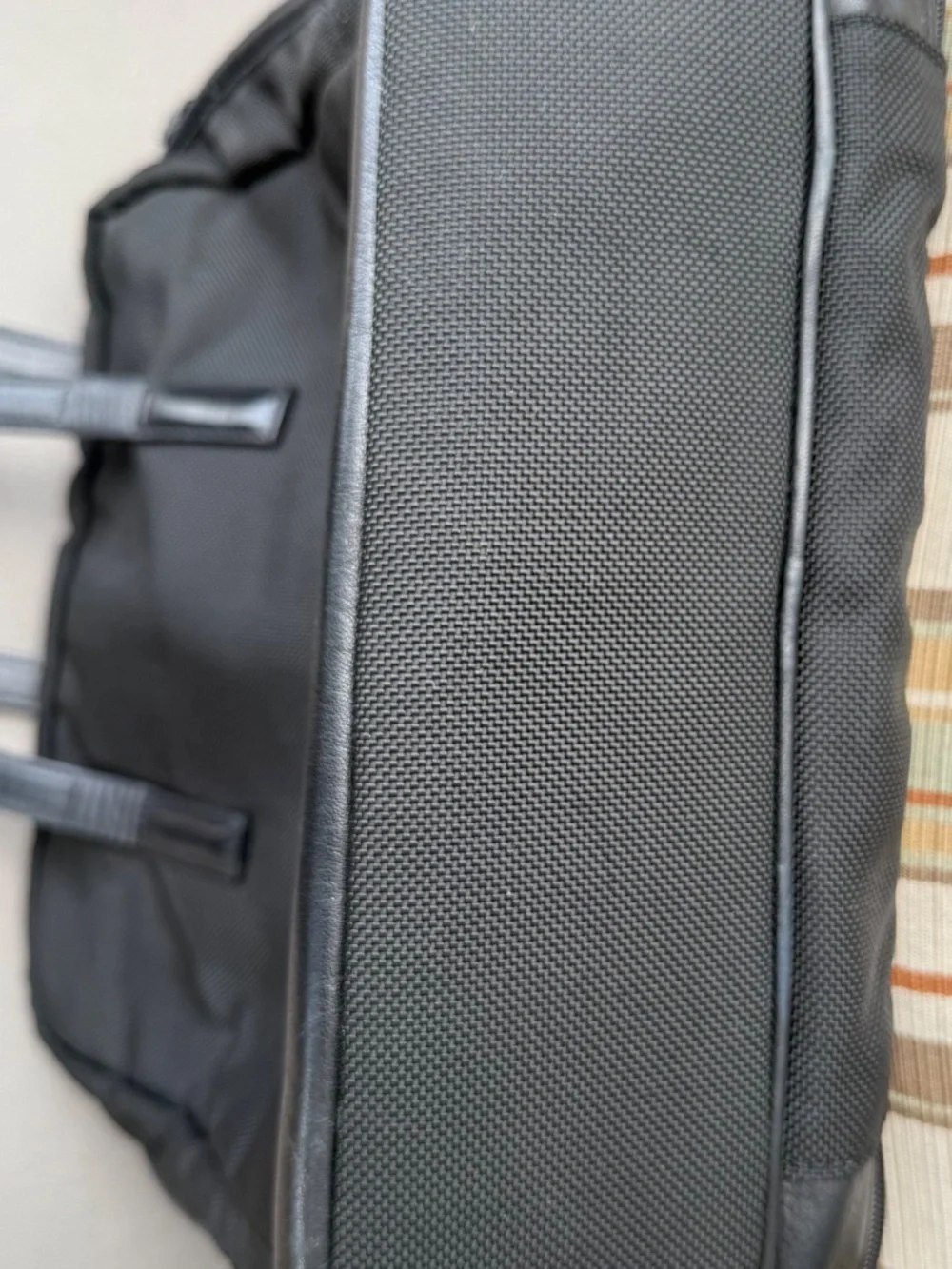 Tumi Vintage Black Ballistic Nylon and Leather City Q Tote